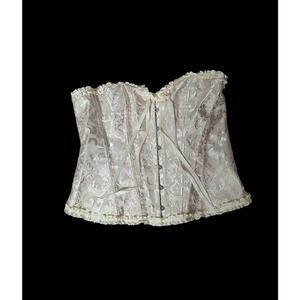 Vintage Corset Bustier Lace Up Metal Hooks Topmelon USA Size 2XL Ivory Floral